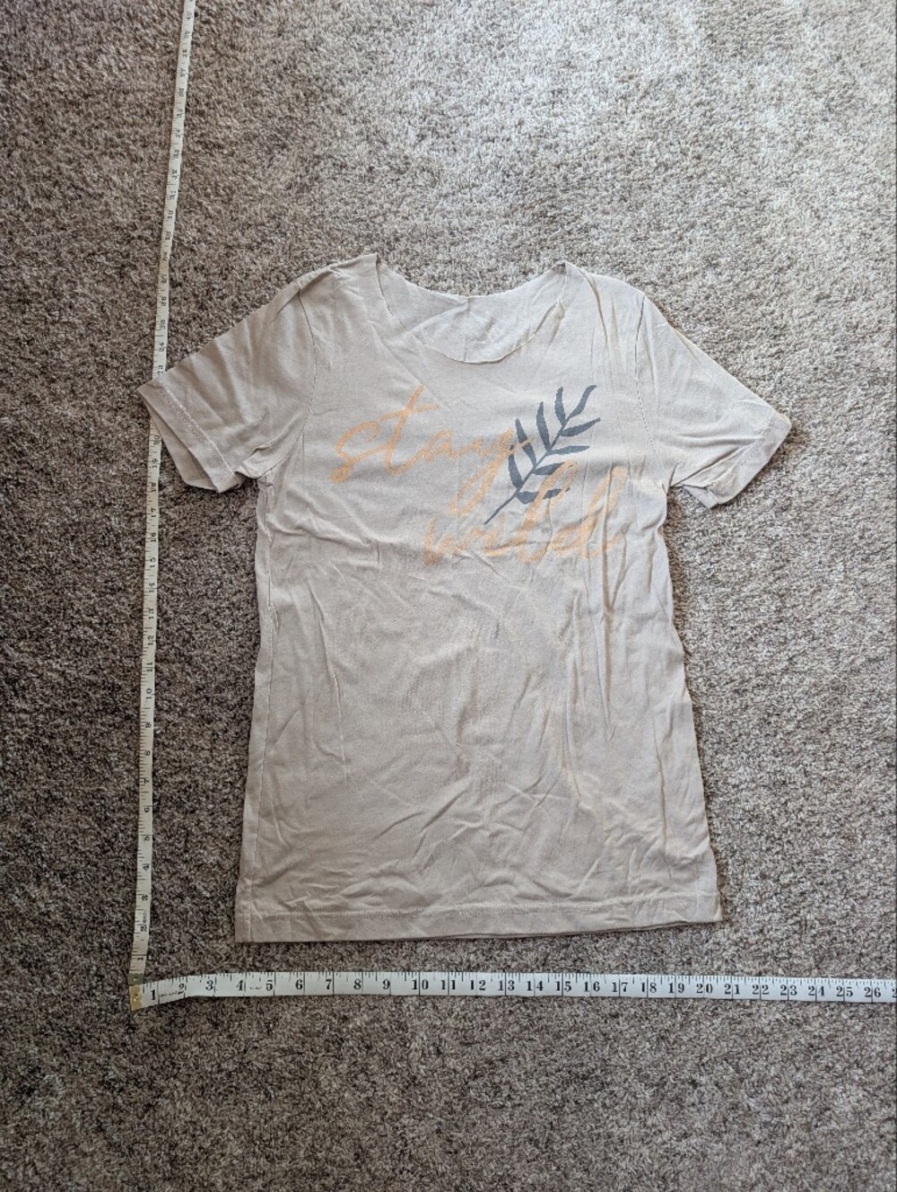 Neutral Stay Wild Tee with Leaf Motif